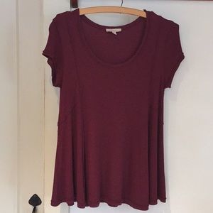 Anthropologie Short-Sleeved Maroon Swing Top